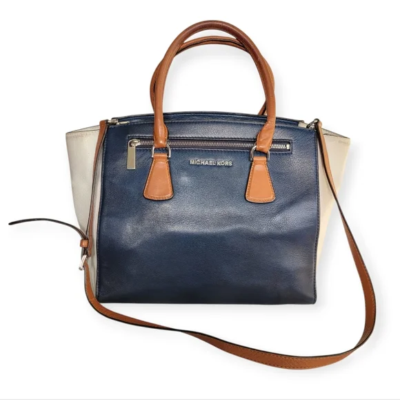 Michael Kors Large Sophie Zip Top Satchel Colorblock Leather With Strap - Picture 1 of 15